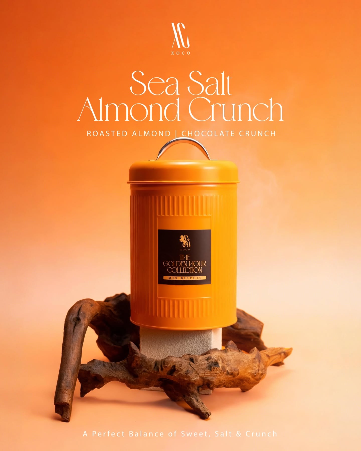 Xoco Golden Hour Collection sea salt almond chocolate crunch tin