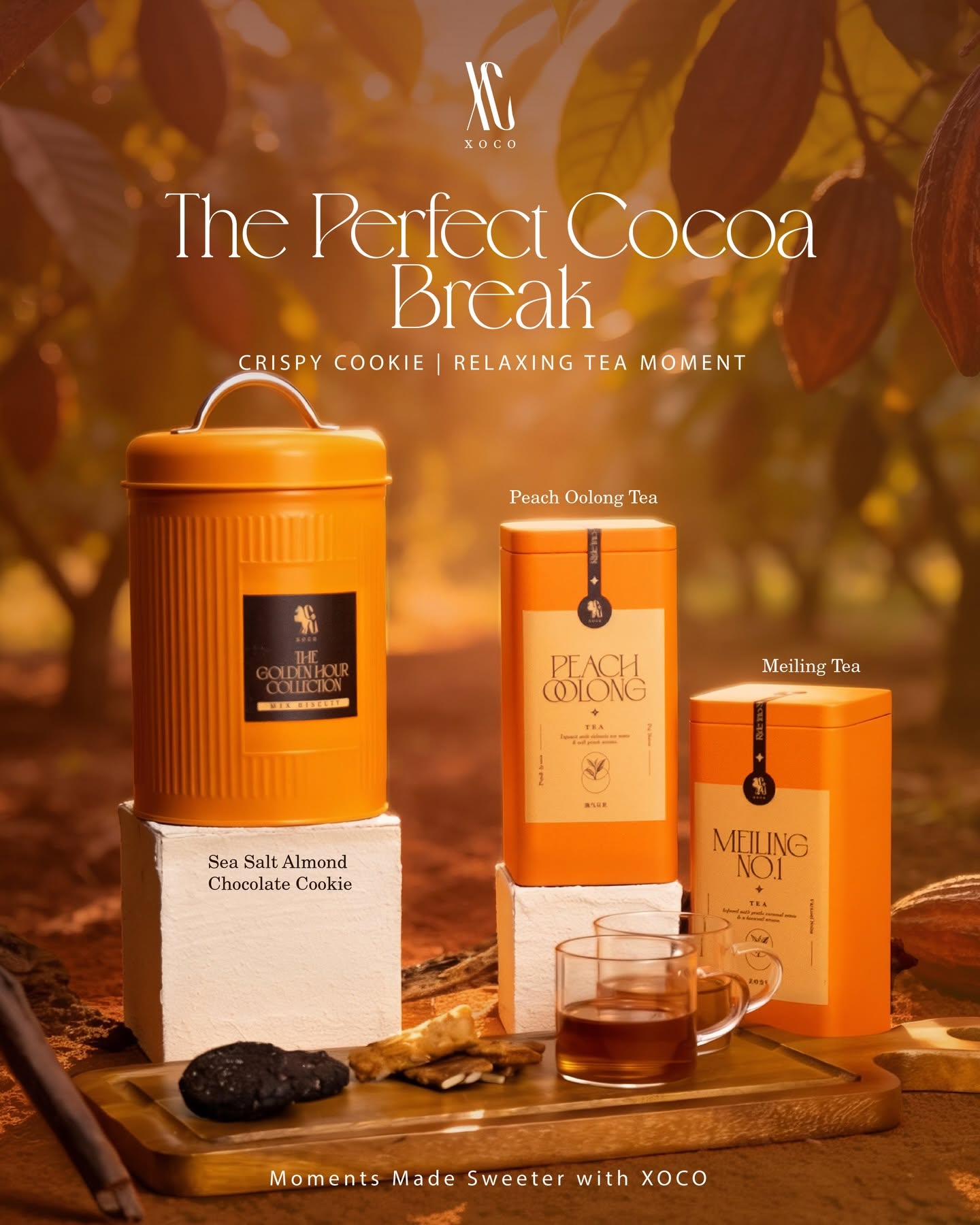 Xoco Peach Oolong and Meiling No.1 loose leaf tea tins