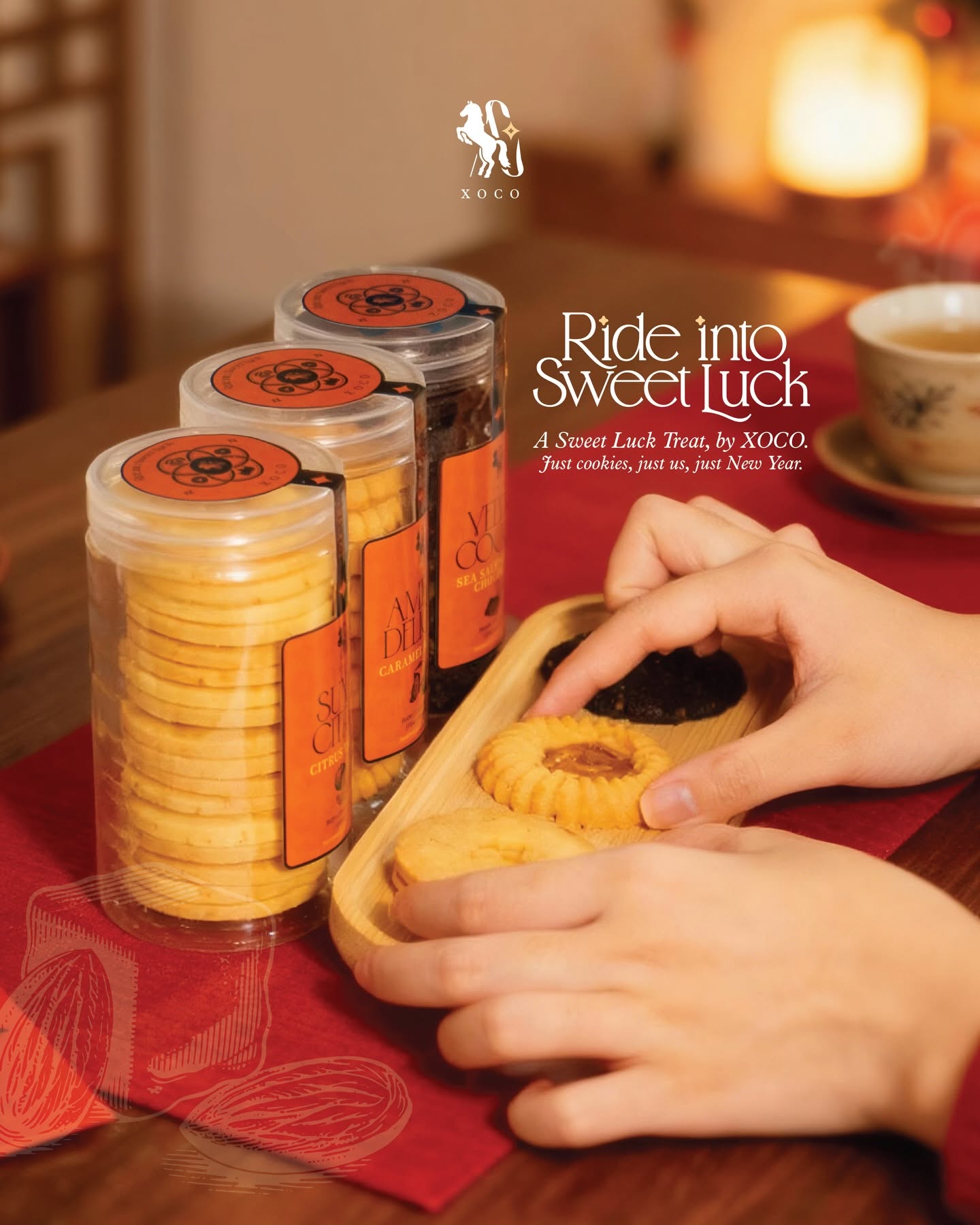 Xoco Sweet Luck cookie jars — Sunlit Citrus, Amber Delight, Velvet Cocoa